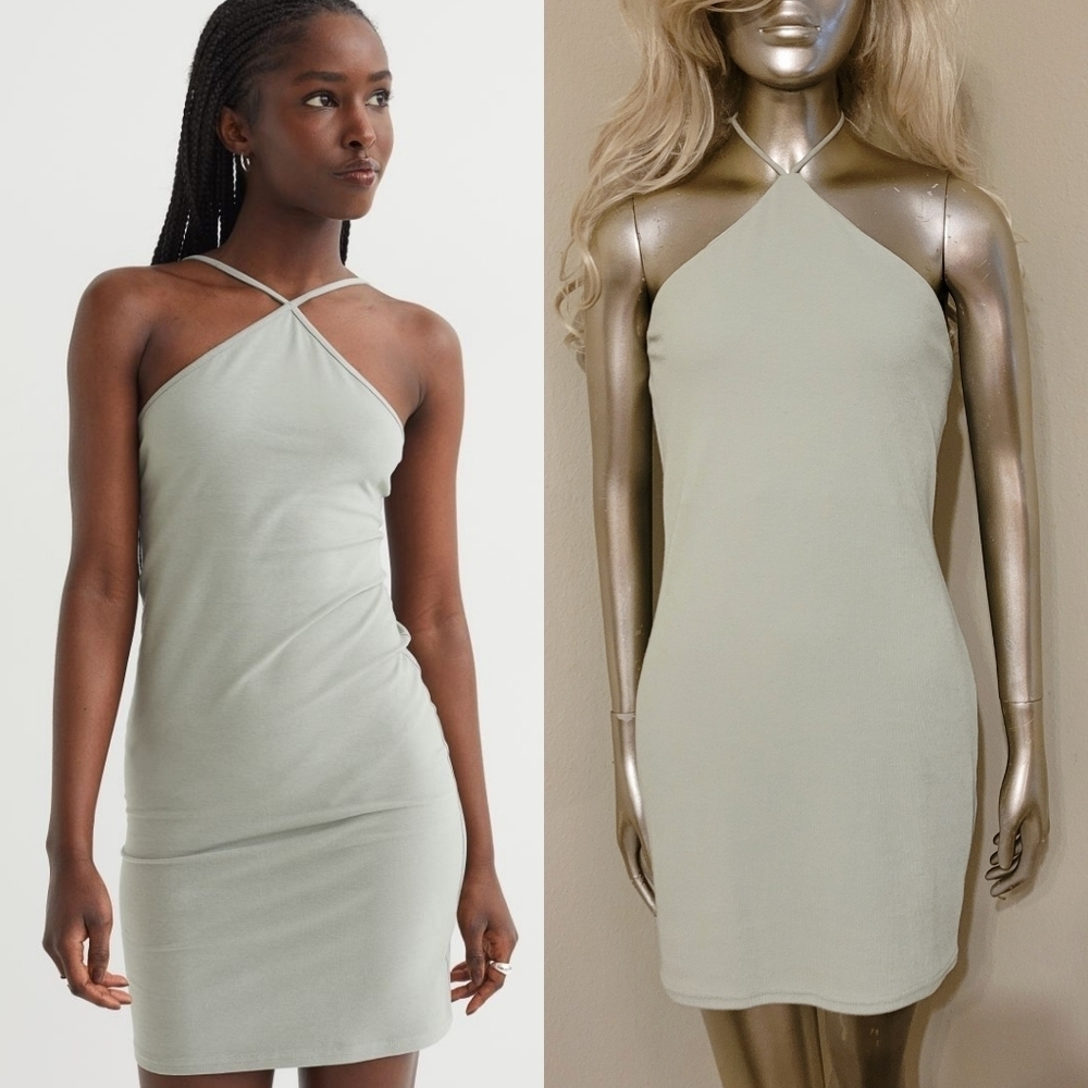 NWT Mint Green Ribbed Halterneck Bodycon Mini Dress Sz 8